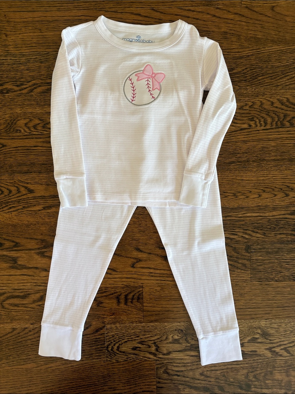 Magnolia Baby White Girls' Baseball Bow Pajama Set